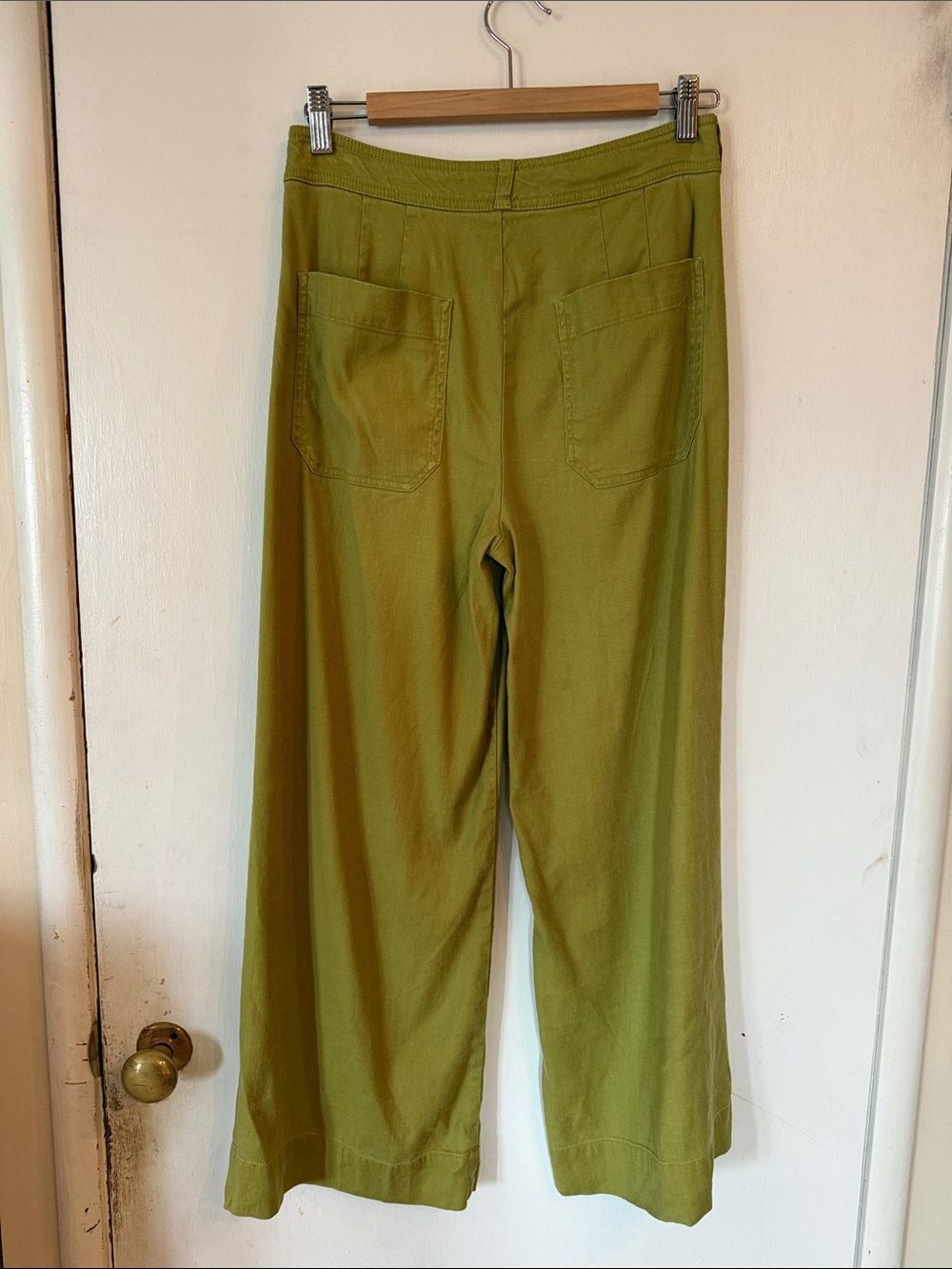 Maeve by Anthropology Ettie Chartreuse/Green Wide-Leg High Rise Linen Pants 11 - Picture 4 of 12